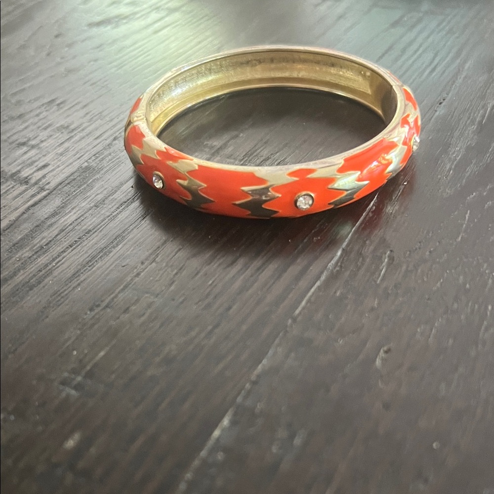 Orange and Gold Zigzag Bangle Bracelet